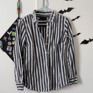 Banana Republic Heather Navy & White Vertical Stripe Button-Down Shirt